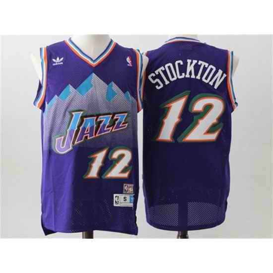 Men Utah Jazz #12 John Stockton Purple Hardwood Classic Jersey